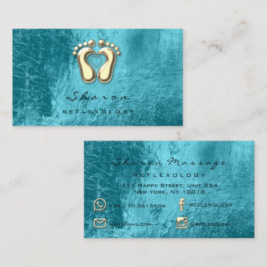 マッサージセラピーリフレクソロジーセラピー金ゴールド海ブルー 名刺 (正面/裏面)