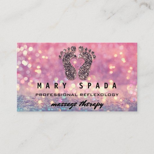 マッサージセラピーリフレクソロジー足バラピンクQRCode 名刺 (正面)
