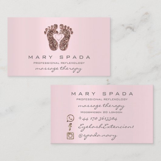 マッサージセラピーリフレクソロジー足ピンクローズピンク 名刺 (正面/裏面)