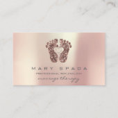 マッサージセラピーリフレクソロジー足ピンクローズ金ゴールド 名刺 (正面)