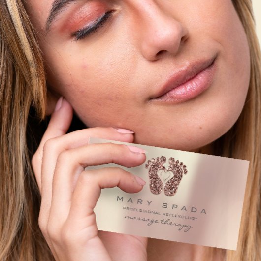 マッサージセラピーリフレクソロジー足ピンクローズ金ゴールド 名刺