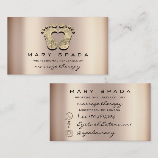マッサージセラピーリフレクソロジー足Instagra金ゴールドログ 名刺 (正面/裏面)