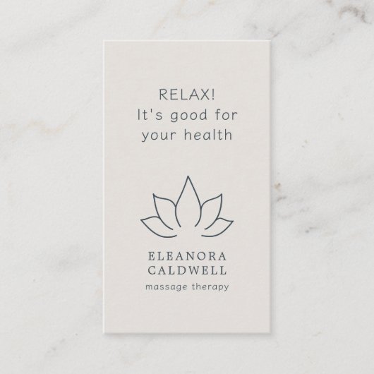 マッサージセラピーロータスロゴ木炭グレーエッグシェル 名刺 (正面)