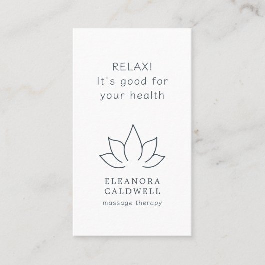 マッサージセラピーロータスロゴ木炭グレーオンホワイト 名刺 (正面)