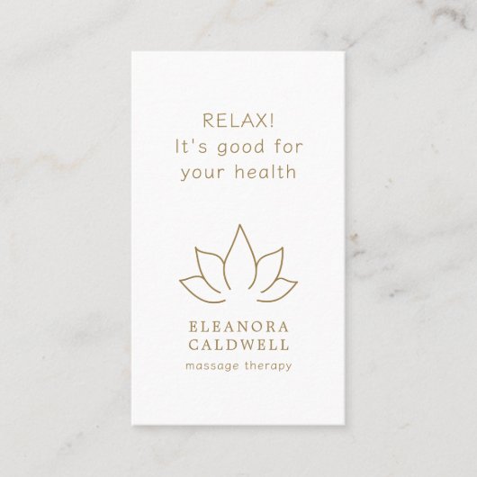 マッサージセラピーロータスロゴ金ゴールドオンホワイト 名刺 (正面)