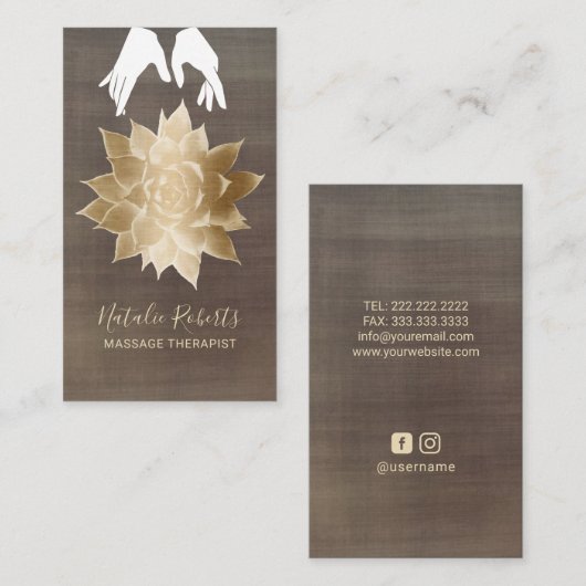マッサージセラピーヴィンテージ癒し手金ゴールドフラワー 名刺 (正面/裏面)