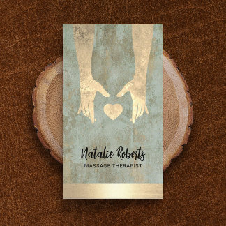 マッサージセラピーヴィンテージ金ゴールドヒーリングハンド&ハート 名刺