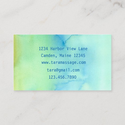 マッサージセラピー落ち着いたグリーンウォーター洗剤 名刺 (裏面)