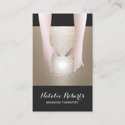 マッサージセラピー金ゴールド霊気エネルギーヒーリングスパ 名刺 (正面)