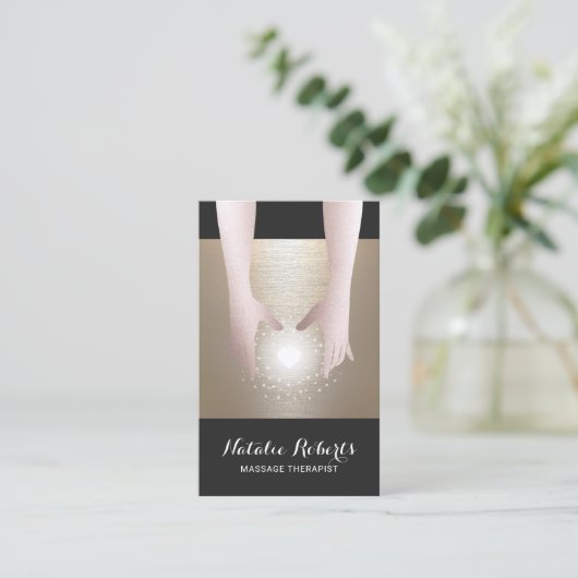 マッサージセラピー金ゴールド霊気エネルギーヒーリングスパ 名刺 (スタンド正面)