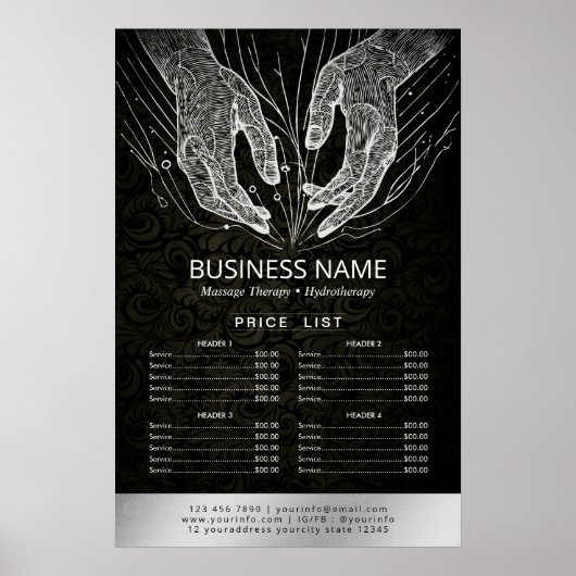 マッサージセラピー ヒーリングハンド エネルギースパ 料金一覧 ポスター (正面)