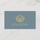 マッサージダスティブルーと金ゴールド蓮の花 名刺 (正面)