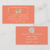 マッサージリフレクソロジーグリッターハンズコーラル金ゴールドQR 名刺 (正面/裏面)