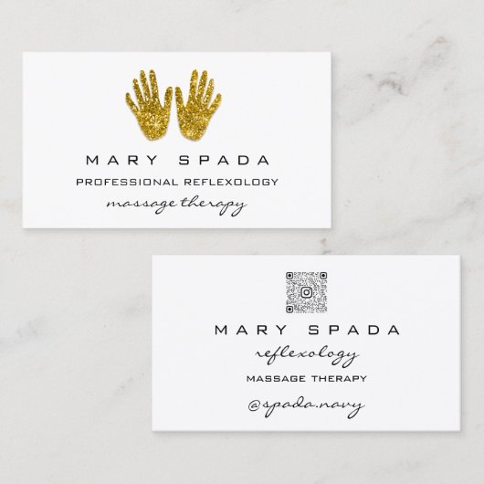 マッサージリフレクソロジーグリッターハンズホワイトゴールドQRCODE 名刺 (正面/裏面)