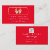 マッサージリフレクソロジーグリッターハンズレッド金ゴールドQR 名刺 (正面/裏面)