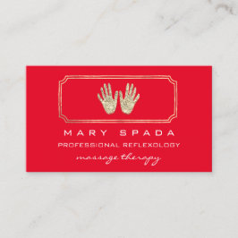 マッサージリフレクソロジーグリッターハンズレッド金ゴールドQR 名刺