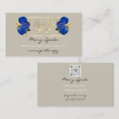 マッサージリフレクソロジーグリッターハンズ金ゴールドQRCodeブルー 名刺 (正面/裏面)