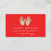 マッサージリフレクソロジーグリッターハンズ霊気レッド金ゴールド 名刺 (正面)