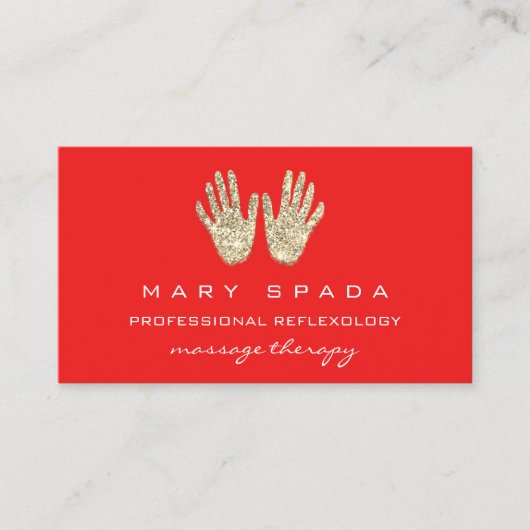 マッサージリフレクソロジーグリッターハンズ霊気レッド金ゴールド 名刺 (正面)