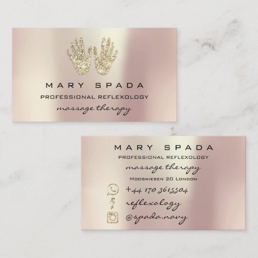 マッサージリフレクソロジーグリッターハンドバラ金ゴールド 名刺 (正面/裏面)