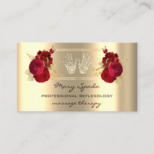 マッサージリフレクソロジー霊気ハンズフレーン金ゴールドQRコード 名刺 (正面)