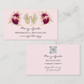 マッサージリフレクソロジー霊気ハンズ金ゴールドQRCodeフローラ 名刺 (正面/裏面)