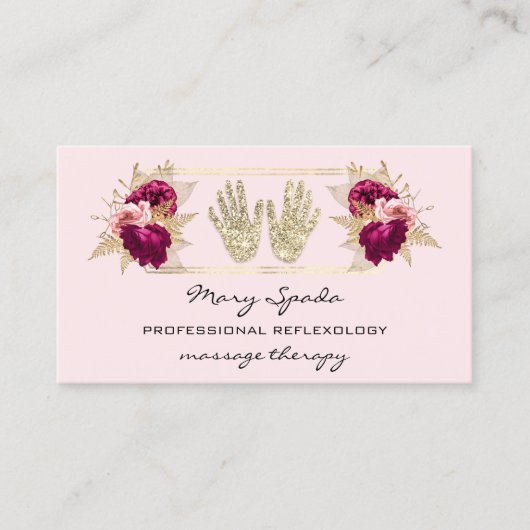 マッサージリフレクソロジー霊気ハンズ金ゴールドQRCodeフローラ 名刺 (正面)