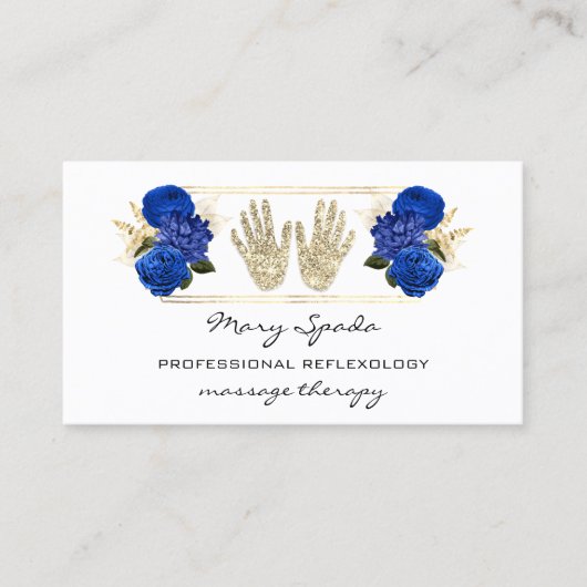 マッサージリフレクソロジー霊気ハンズ金ゴールドQRCodeホワイト 名刺 (正面)