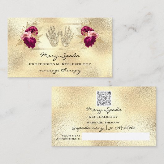 マッサージリフレクソロジー霊気ハンズ金ゴールドQRCodeリース 名刺 (正面/裏面)