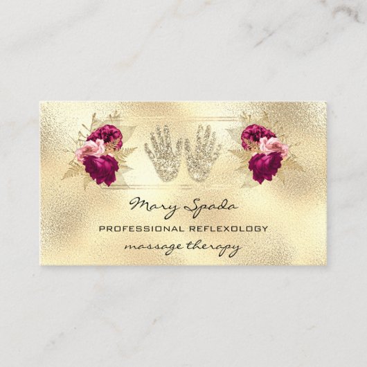 マッサージリフレクソロジー霊気ハンズ金ゴールドQRCodeリース 名刺 (正面)