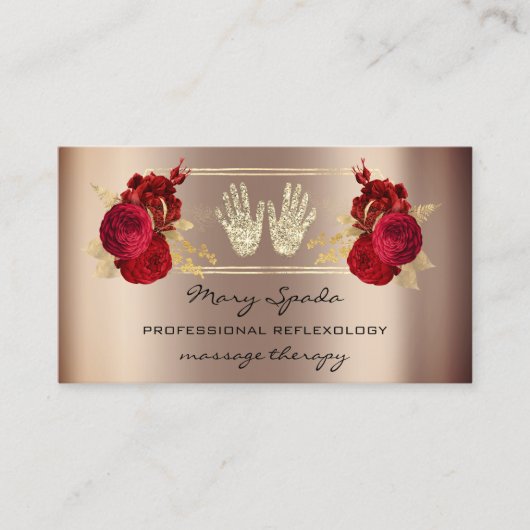 マッサージリフレクソロジー霊気ハンドバラ金ゴールドQRコード 名刺 (正面)