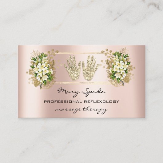 マッサージリフレクソロジー霊気ハンドバラ金ゴールドQRコード 名刺 (正面)