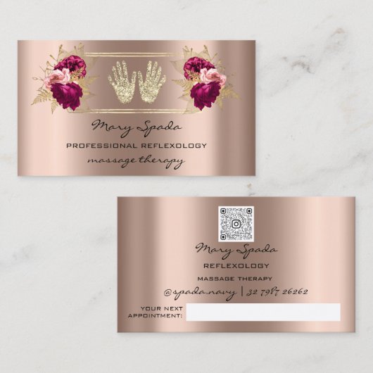 マッサージリフレクソロジー霊気ハンドバラ金ゴールドQRロゴ 名刺 (正面/裏面)