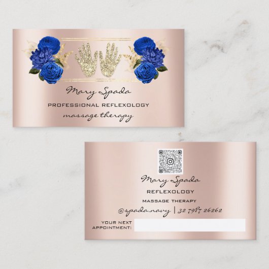 マッサージリフレクソロジー霊気ハンドバラ金ゴールドQR 王室の 名刺 (正面/裏面)