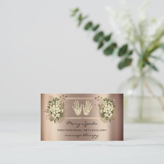 マッサージリフレクソロジー霊気ハンドバラ金ゴールドQRFloral 名刺 (スタンド正面)