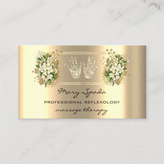 マッサージリフレクソロジー霊気ハンドフェイク金ゴールドQRコード 名刺 (正面)