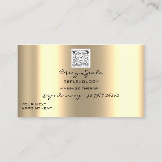 マッサージリフレクソロジー霊気ハンドフェイク金ゴールドQRパープル 名刺 (裏面)
