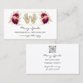 マッサージリフレクソロジー霊気ハンド金ゴールドQRコードピンク 名刺 (正面/裏面)