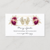 マッサージリフレクソロジー霊気ハンド金ゴールドQRコードピンク 名刺 (正面)