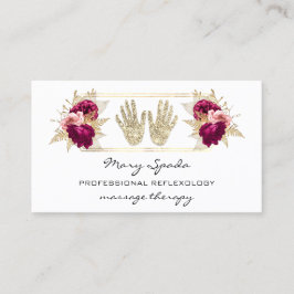 マッサージリフレクソロジー霊気ハンド金ゴールドQRコードピンク 名刺