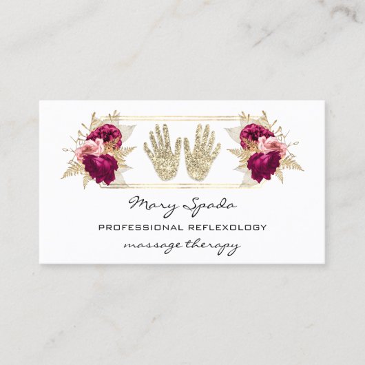 マッサージリフレクソロジー霊気ハンド金ゴールドQRコードピンク 名刺 (正面)