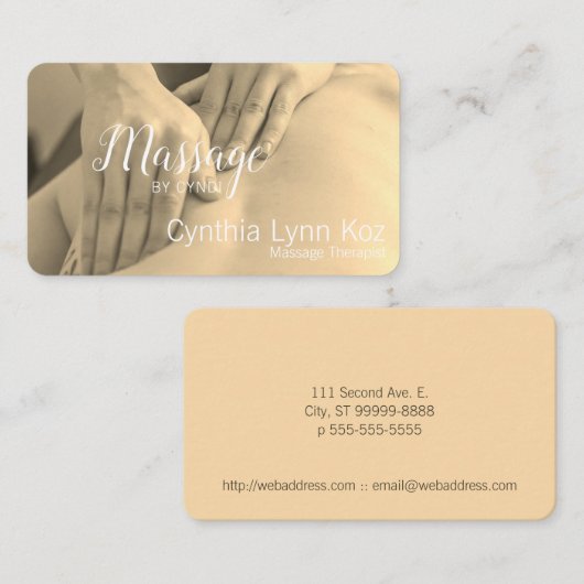 マッサージ文字ハンズセピア写真バックグラウンドビジネス 名刺 (正面/裏面)