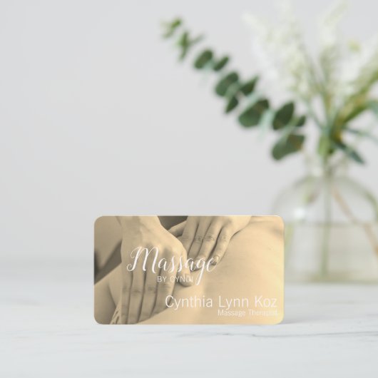 マッサージ文字ハンズセピア写真バックグラウンドビジネス 名刺 (スタンド正面)