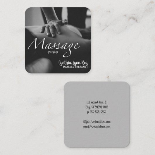 マッサージ文字写真BW手背 スクエア名刺 (正面/裏面)
