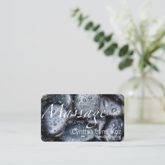 マッサージ文字濡れ石写真背景 名刺 (スタンド正面)