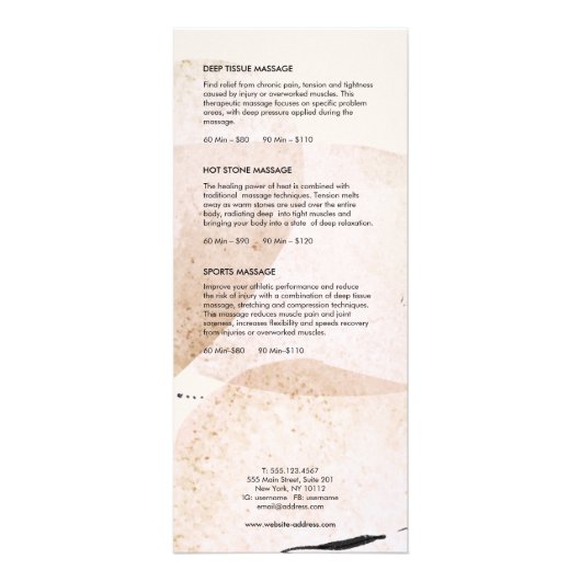 マッサージ鍼治療スパ価格一覧メニュー ラックカード (裏面)