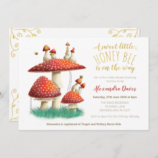 マッシュエレガントルーム·男女兼用ハチのベビーシャワー 招待状 (正面/裏面)