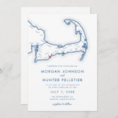 マッシュペエケープコッド海軍ブルーミニマル結婚リスト 招待状 (正面/裏面)