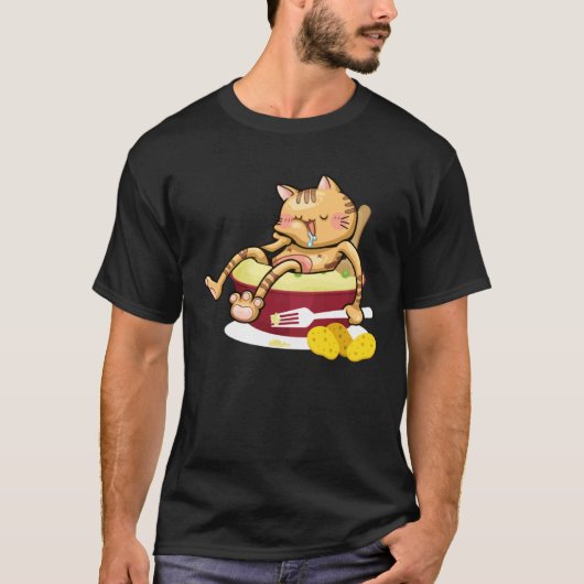 マッシュポテト 猫 感謝祭のディナー Tシャツ (正面)