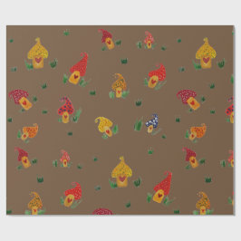 マッシュルームとハートマットラッピング紙 ラッピングペーパー